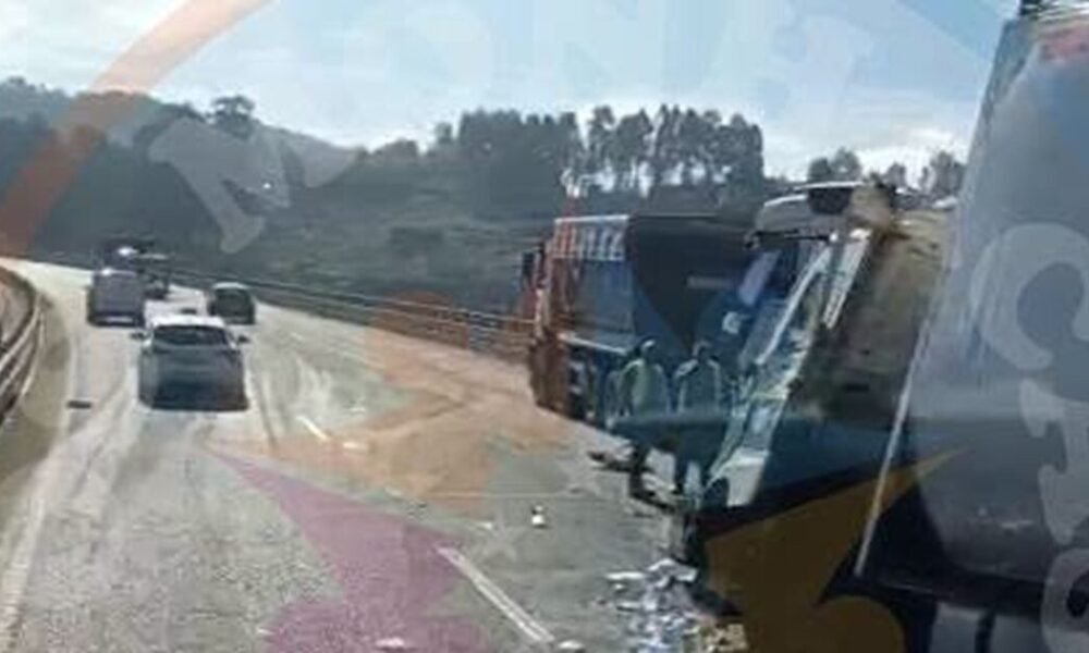 Colisão entre dois camiões na a3 em braga