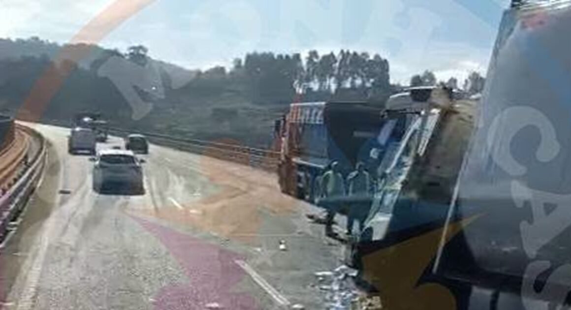 Colisão entre dois camiões na a3 em braga